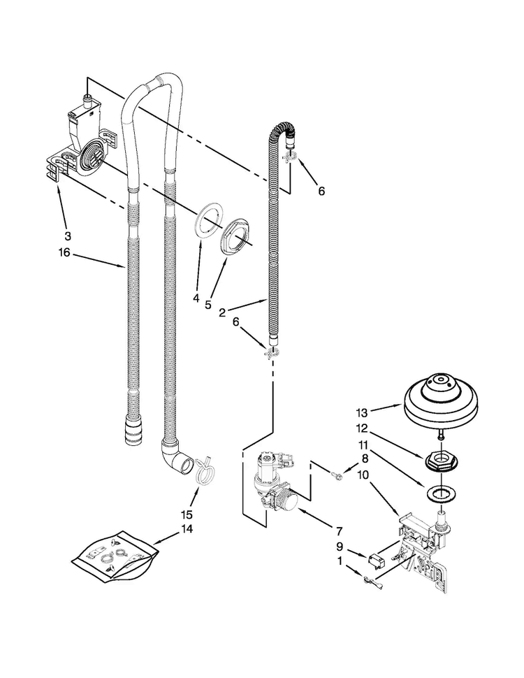 Fill, Drain And Overfill Parts Diagram and Parts List for KUDE70FXBL6  KitchenAid Dishwasher