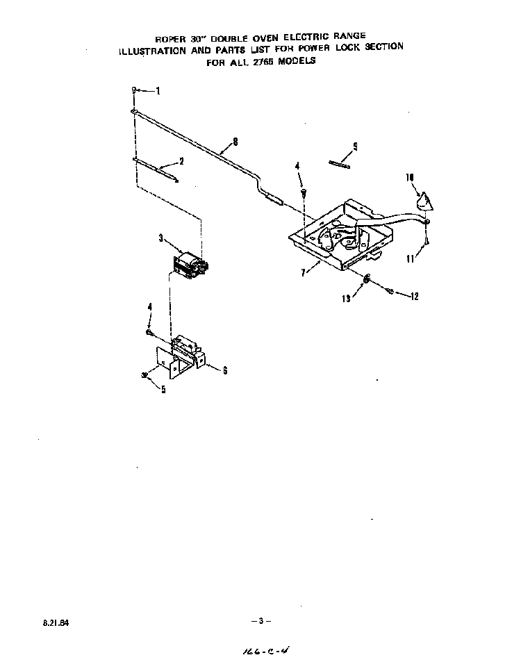 Power Lock Diagram and Parts List for 2765*0A  Roper Range