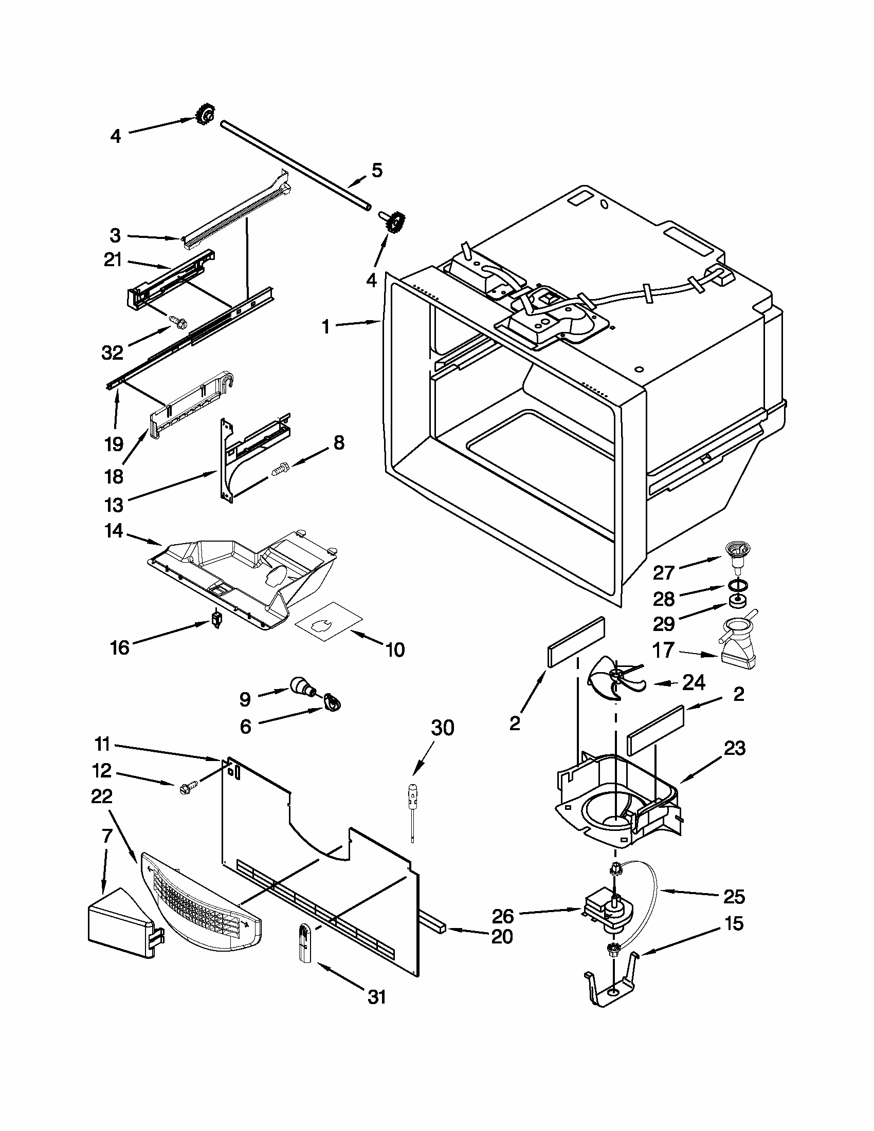 Freezer Liner Parts Diagram and Parts List for 59679532018  Kenmore Refrigerator