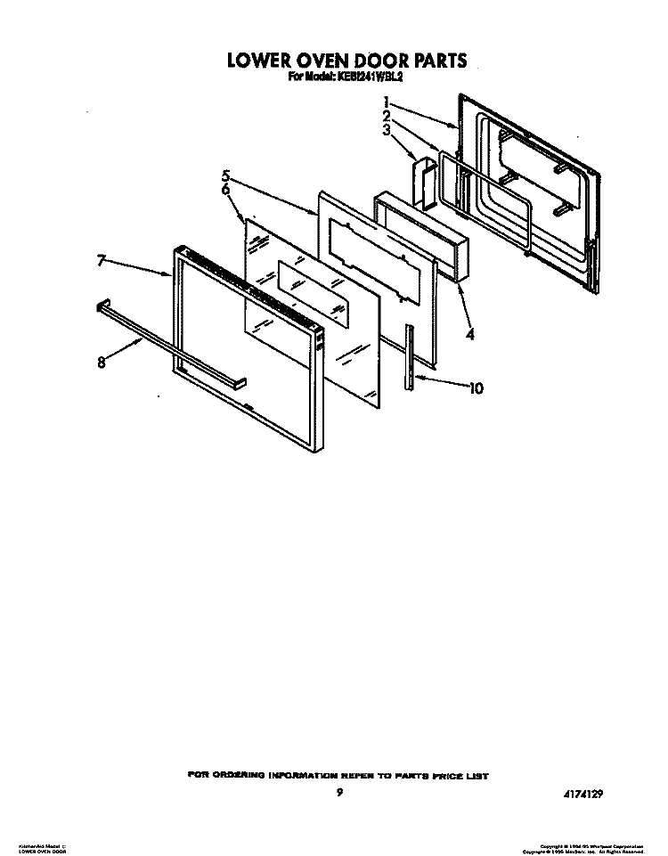 LOWER OVEN DOOR Diagram and Parts List for KEBI241WBL2  KitchenAid Wall Oven