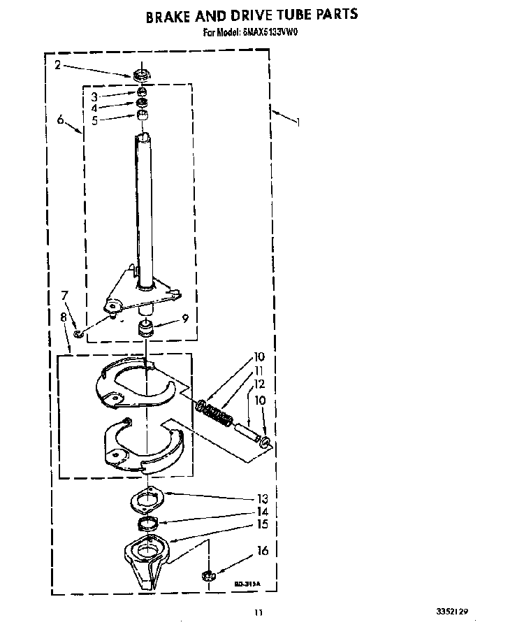 Brake And Drive Tube Diagram and Parts List for 6MAX5133VW0  Whirlpool Washer
