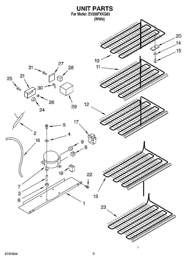 UNIT Diagram and Parts List for EV200FXKQ03  Whirlpool Freezer