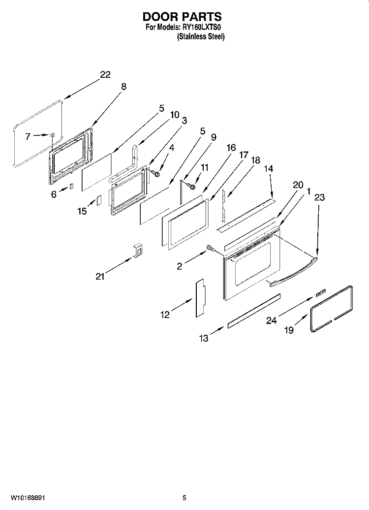 DOOR PARTS Diagram and Parts List for RY160LXTS0  Whirlpool Range