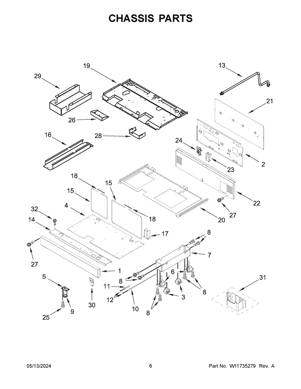 Chassis Parts Diagram and Parts List for KFDC558JSC03  KitchenAid Range