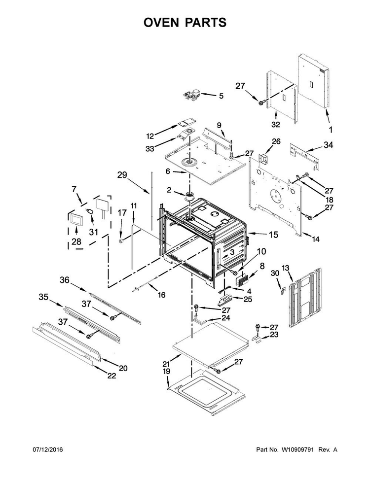 Oven Parts Diagram and Parts List for KODE507EBS01  KitchenAid Wall Oven