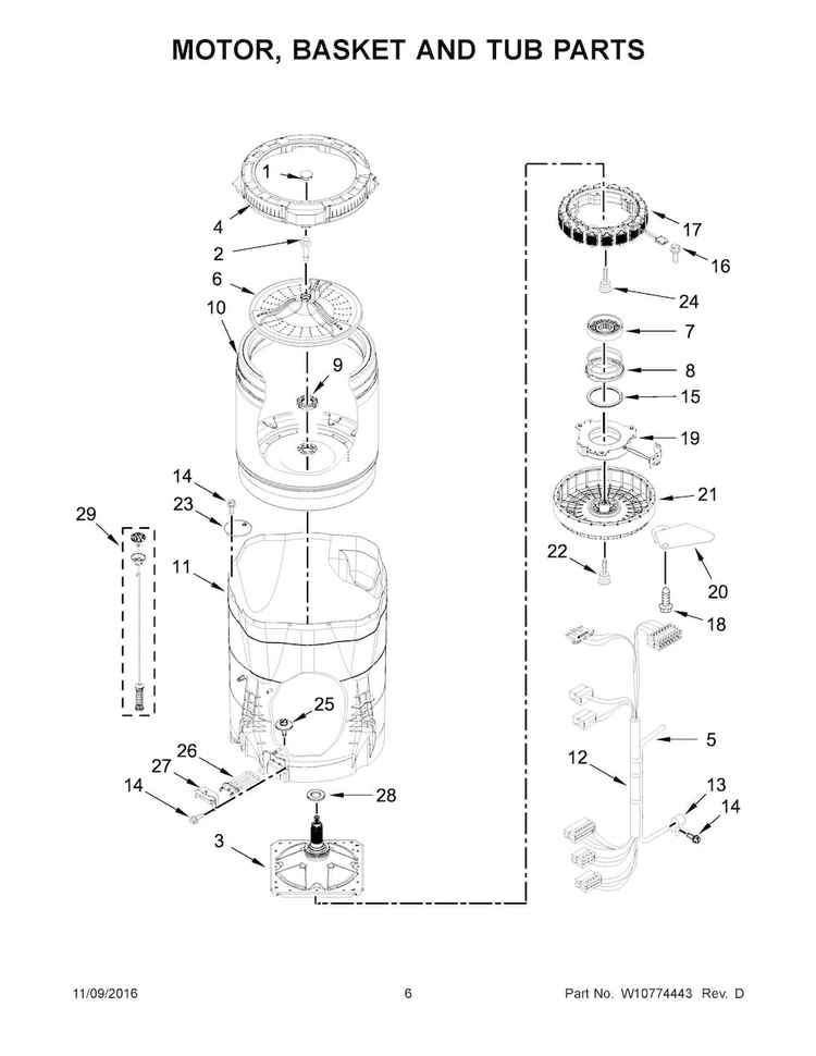 Motor, Basket And Tub Parts Diagram and Parts List for 11027132410  Kenmore Washer