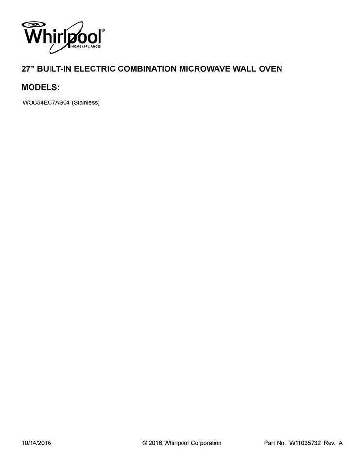 Cover Sheet Diagram and Parts List for WOC54EC7AS04  Whirlpool Microwave