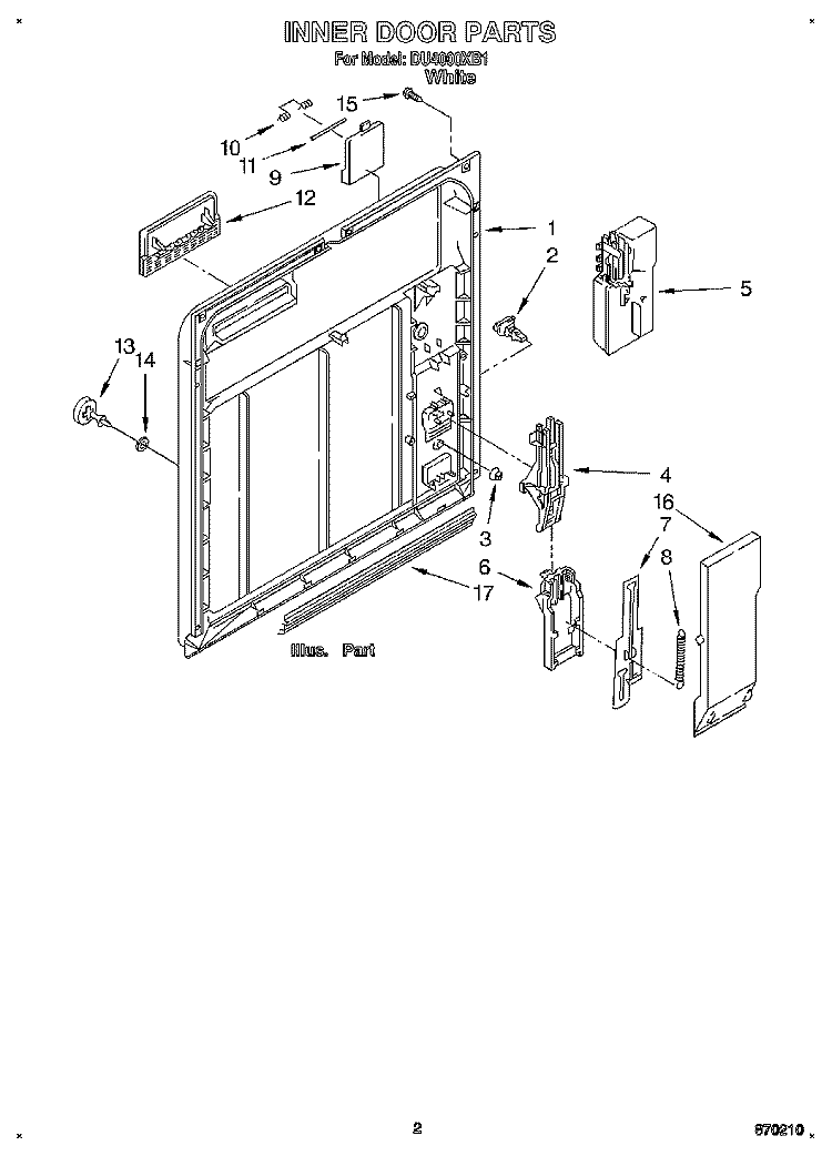 INNER DOOR Diagram and Parts List for DU4000XB1  Whirlpool Dishwasher