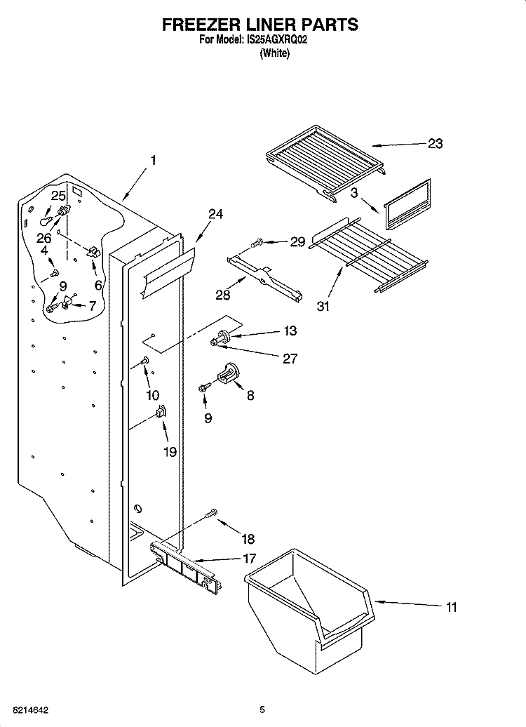 FREEZER LINER PARTS Diagram and Parts List for IS25AGXRQ02  Inglis Refrigerator