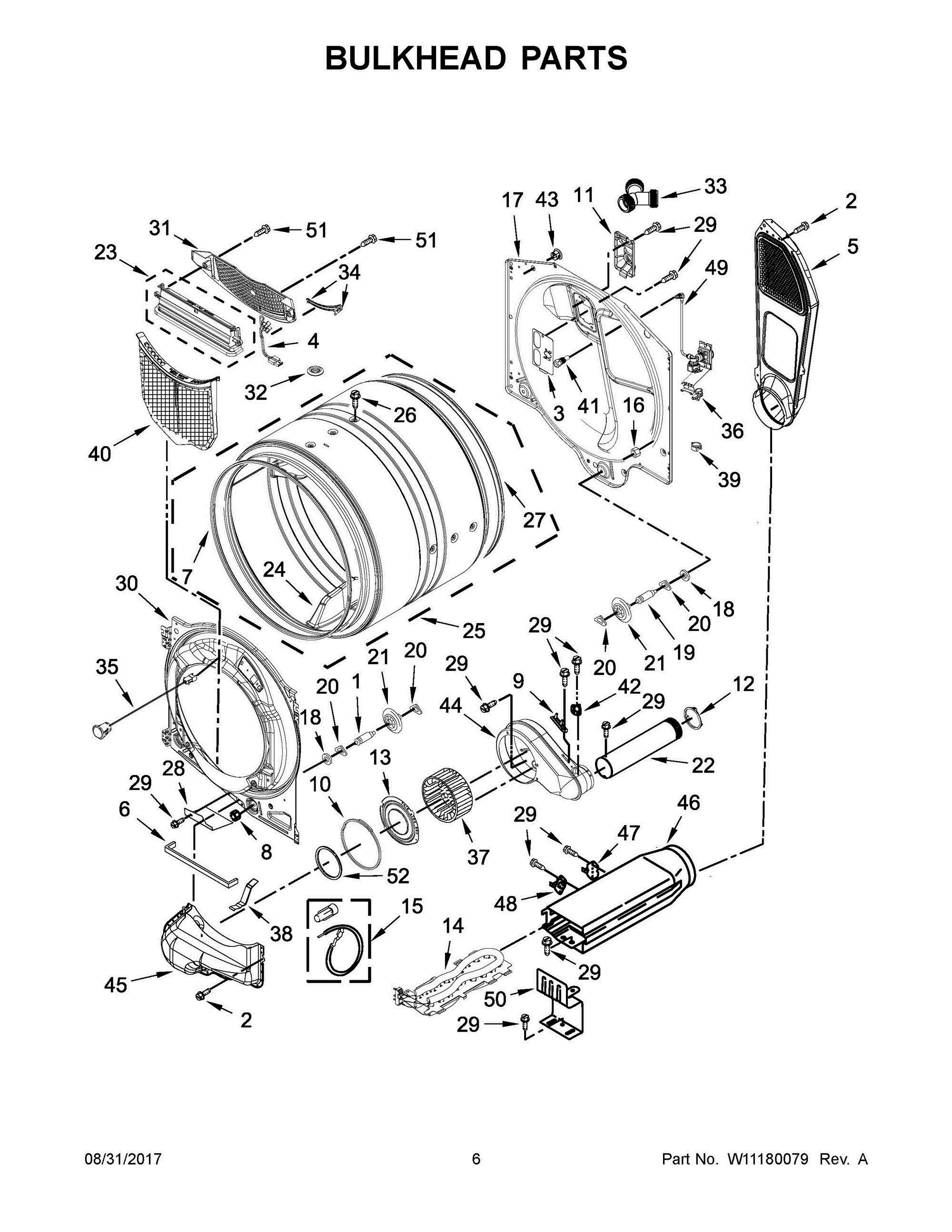 04 - BULKHEAD PARTS Diagram and Parts List for YMED5500FW1  Whirlpool Dryer