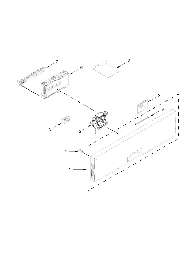 Control Panel And Latch Parts Diagram and Parts List for KDTE304DPA0  KitchenAid Dishwasher