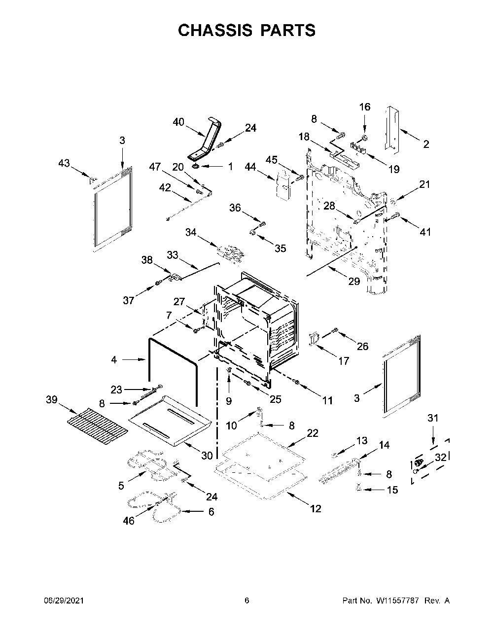 04 - Chassis Parts Diagram and Parts List for YMER6600FB3  Whirlpool Range