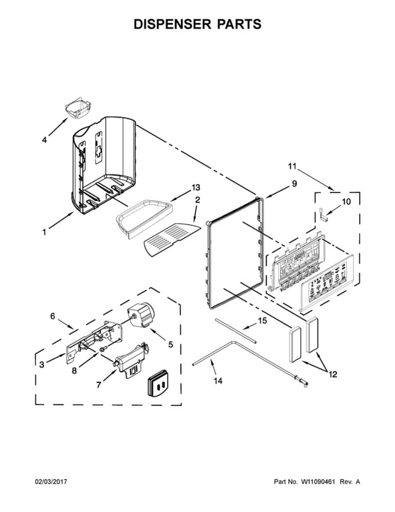 Dispenser Parts Diagram and Parts List for WRS970CIDE01  Whirlpool Refrigerator