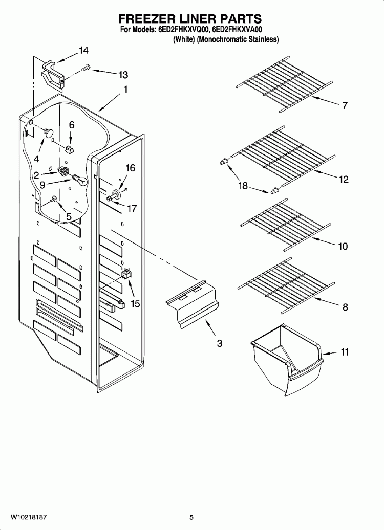 FREEZER LINER PARTS Diagram and Parts List for 6ED2FHKXVA00  Whirlpool Refrigerator