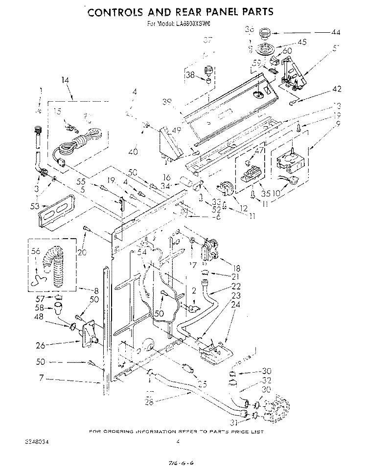CONTROLS AND REAR PANEL Diagram and Parts List for LA6800XSW0  Whirlpool Washer