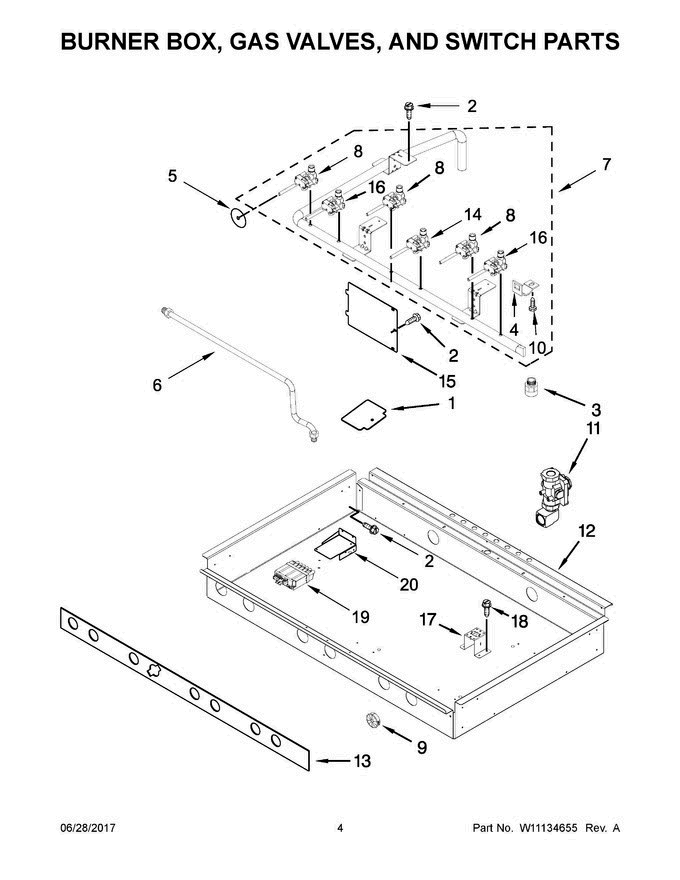 03 - Burner Box, Gas Valves, And Switch Parts Diagram and Parts List for KDRS467VBU01  KitchenAid Range