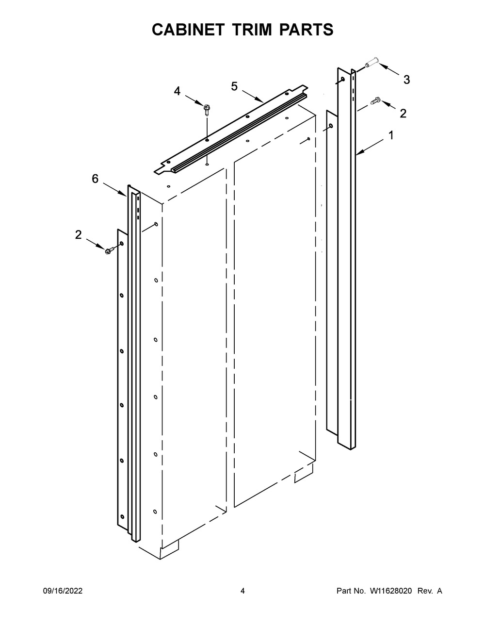 Cabinet Trim Parts Diagram and Parts List for KBSN702MPA00  KitchenAid Refrigerator