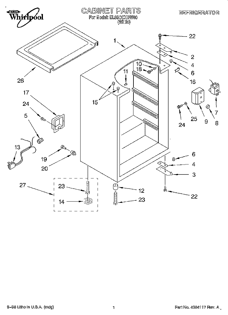 CABINET Diagram and Parts List for EL05CCXDW00  Whirlpool Refrigerator