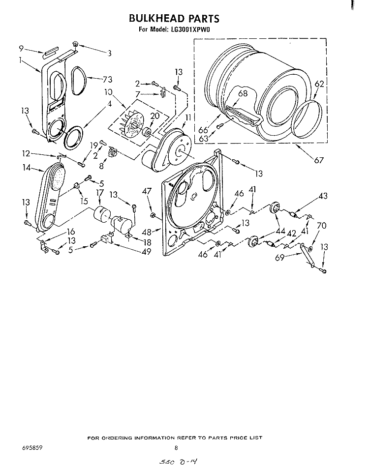 BULKHEAD Diagram and Parts List for LG3001XPW0  Whirlpool Dryer