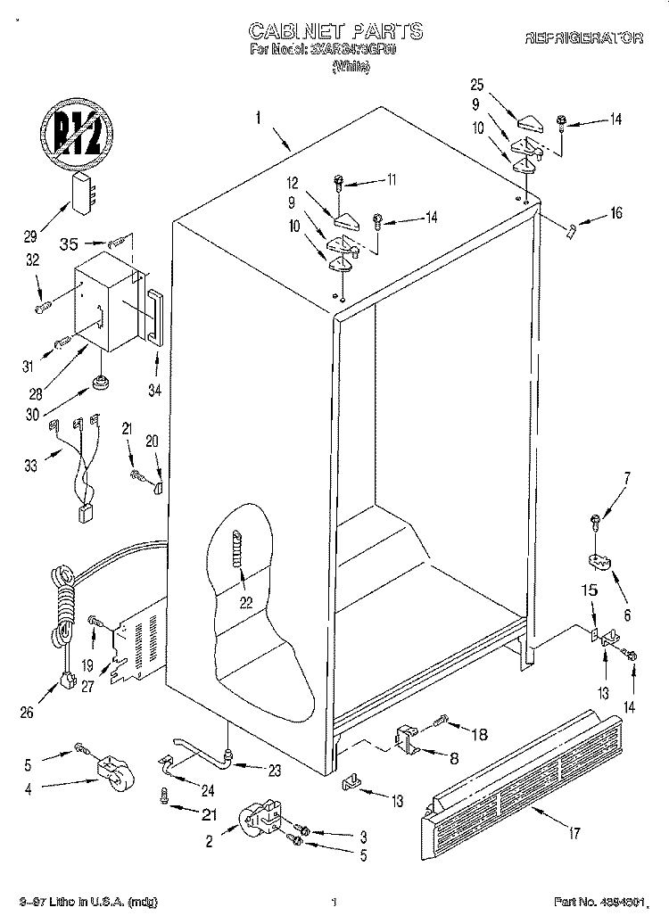 CABINET Diagram and Parts List for 3XARG478GF00  Whirlpool Refrigerator