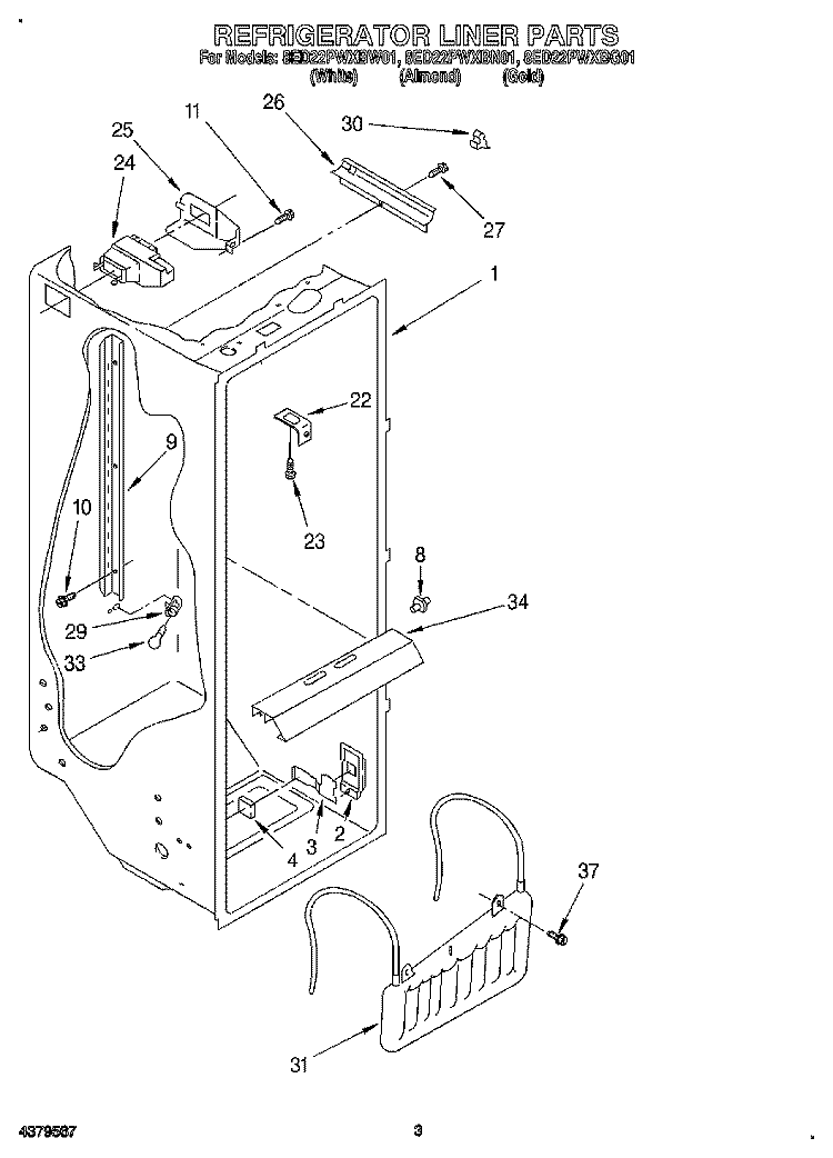 REFRIGERATOR LINER Diagram and Parts List for 8ED22PWXBN01  Whirlpool Refrigerator