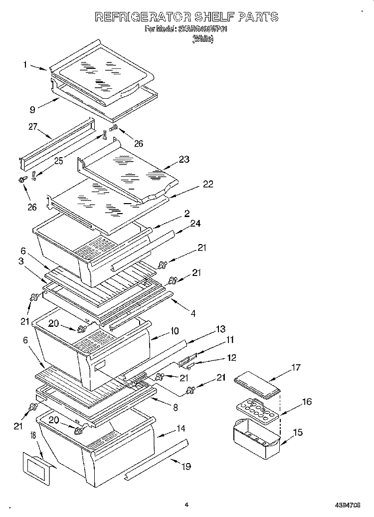 REFRIGERATOR SHELF Diagram and Parts List for 3XARG498WP01  Whirlpool Refrigerator