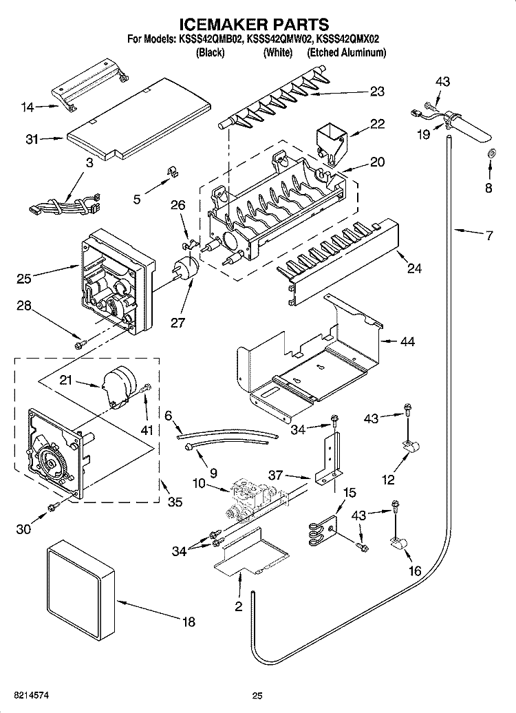 ICEMAKER PARTS Diagram and Parts List for KSSS42QMB02  KitchenAid Refrigerator