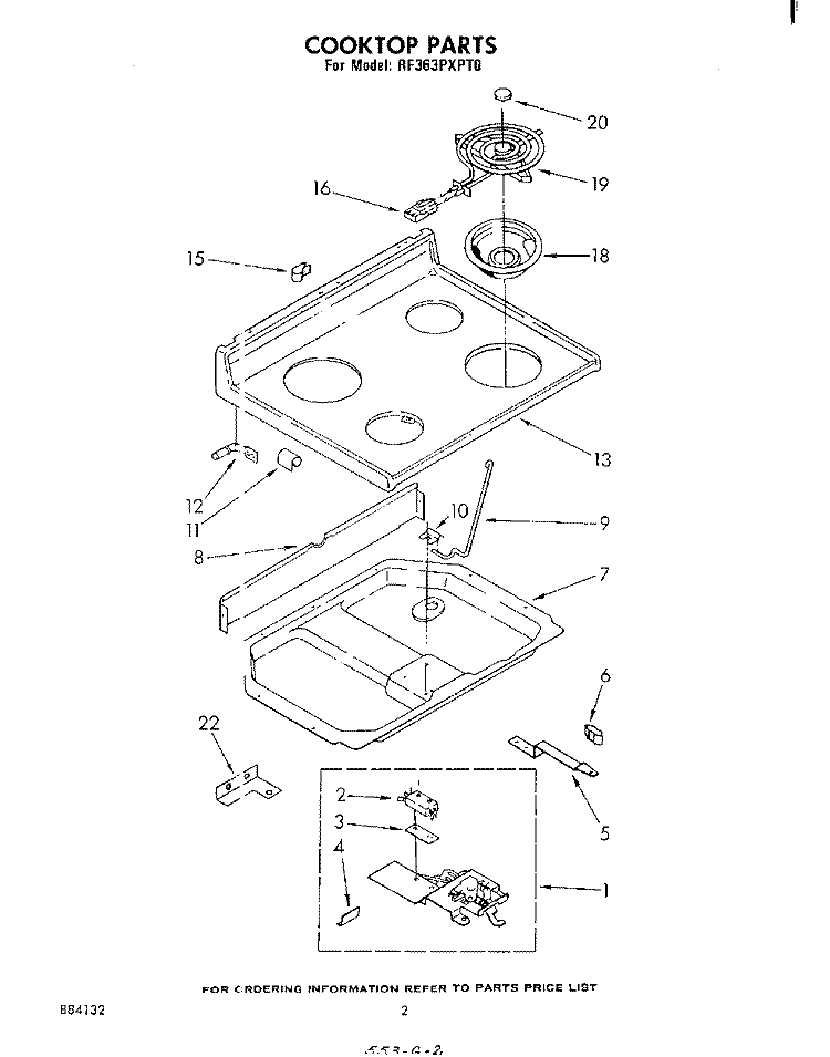 COOKTOP Diagram and Parts List for RF363PXPT0  Whirlpool Range