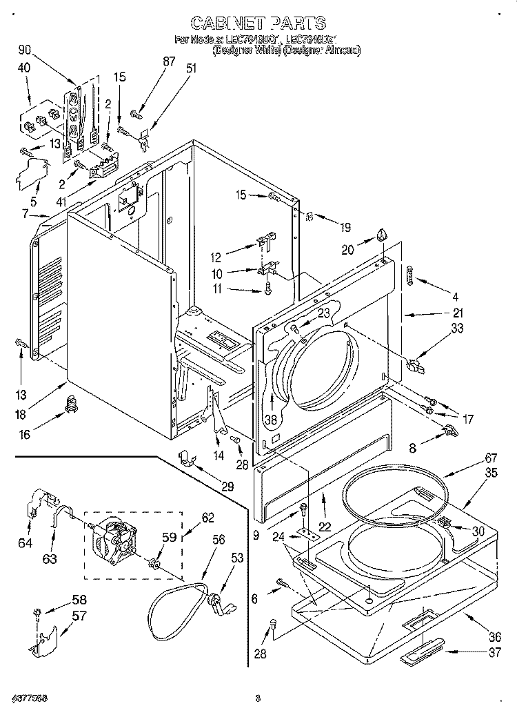 SECTION Diagram and Parts List for LEC7646DQ1  Whirlpool Dryer