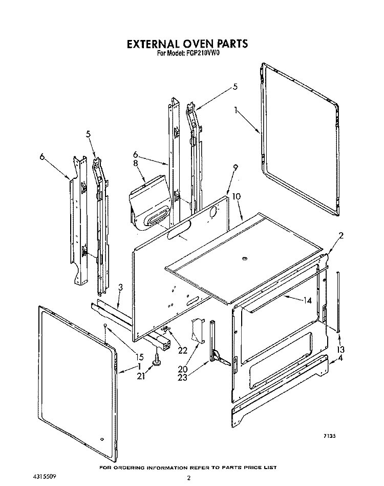 EXTERNAL OVEN Diagram and Parts List for FGP210VL0  Whirlpool Range