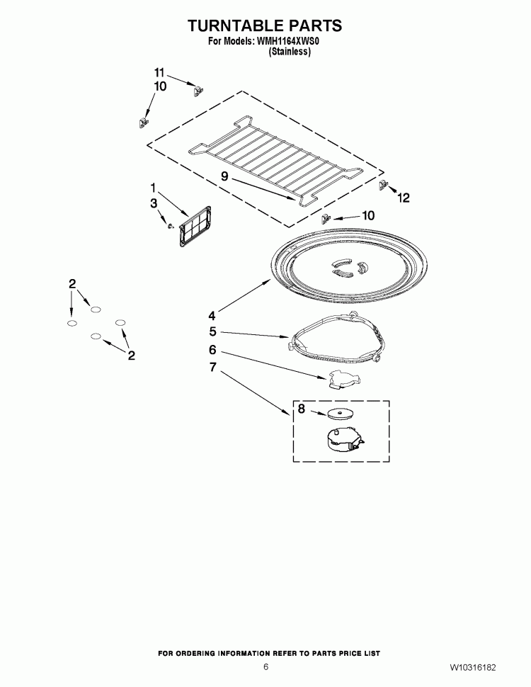 TURNTABLE PARTS Diagram and Parts List for WMH1164XWS0  Whirlpool Microwave