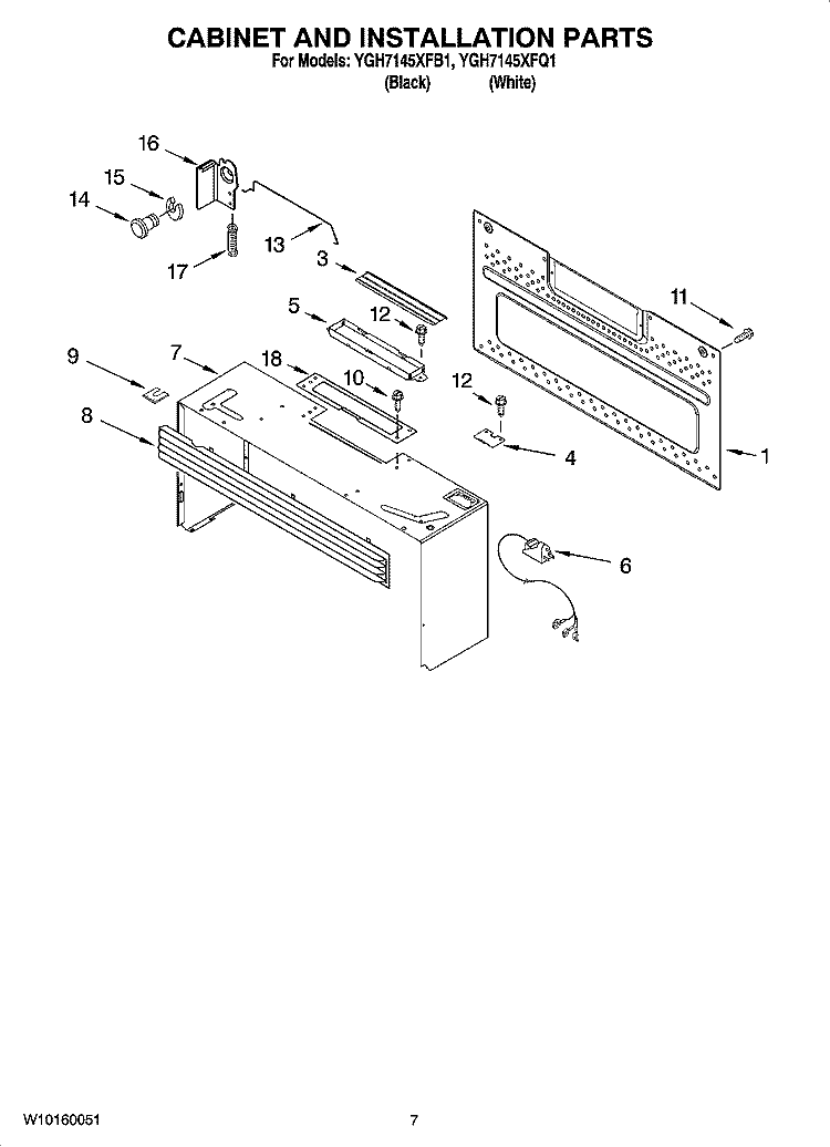 CABINET AND INSTALLATION PARTS Diagram and Parts List for YGH7145XFB1  Whirlpool Microwave