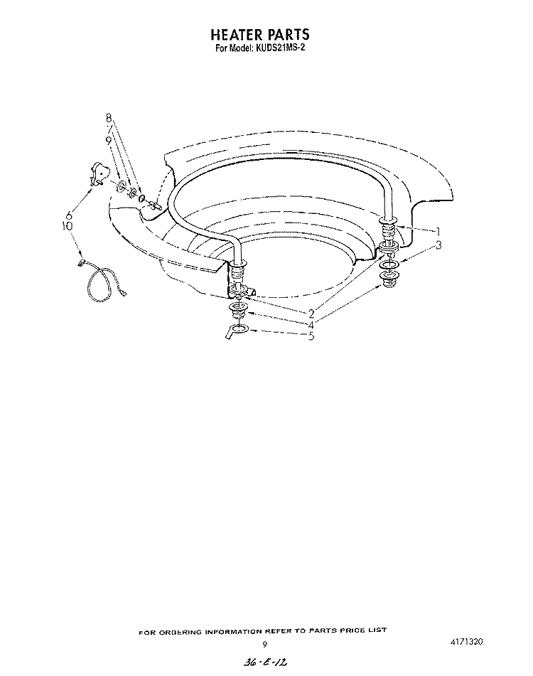HEATER Diagram and Parts List for KUDS21MS2  KitchenAid Dishwasher