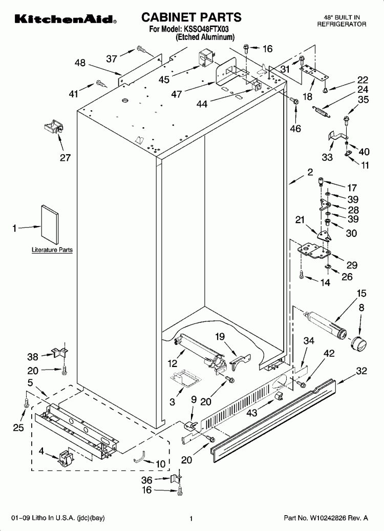 CABINET PARTS Diagram and Parts List for KSSO48FTX03  KitchenAid Refrigerator