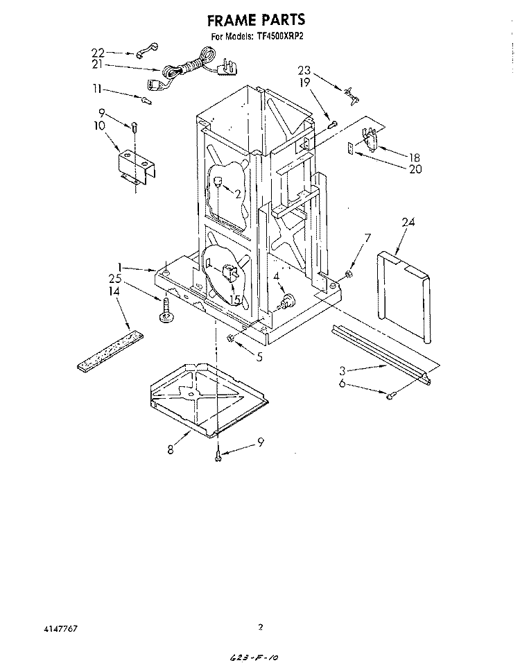 FRAME Diagram and Parts List for TF4500XRP2  Whirlpool Trash Compactor
