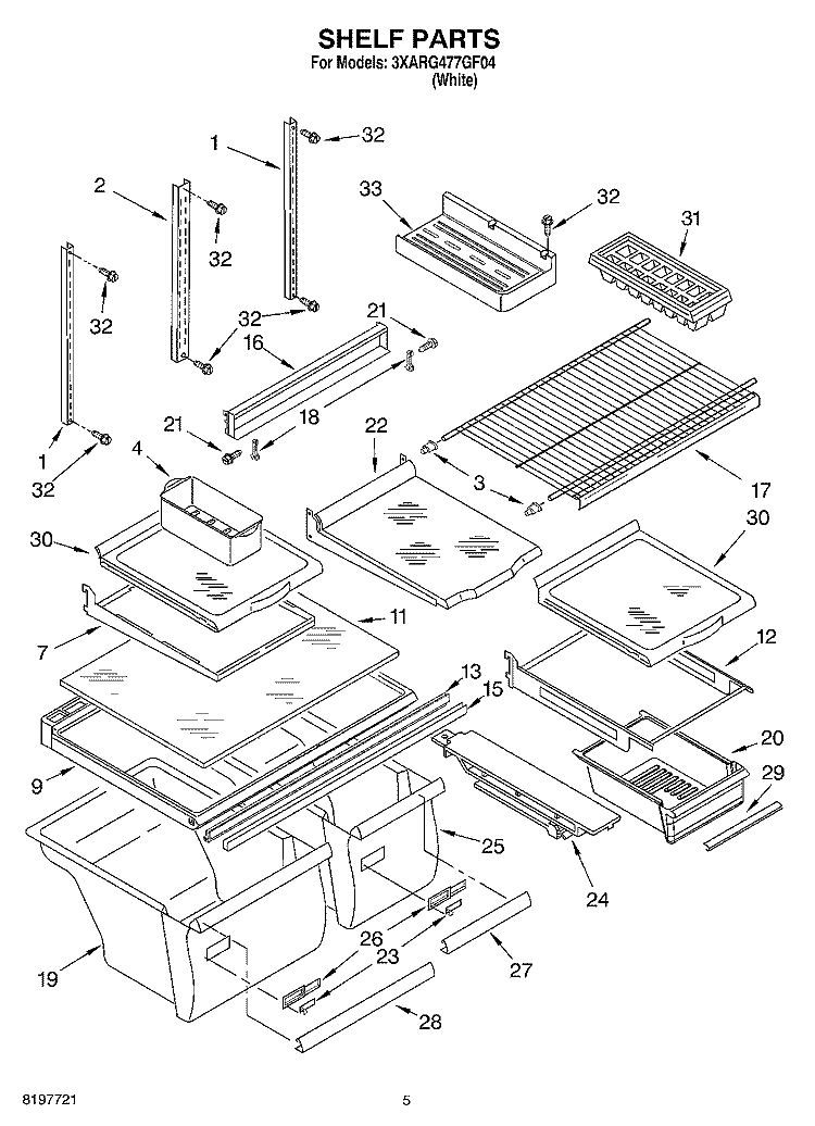 SHELF Diagram and Parts List for 3XARG477GF04  Whirlpool Refrigerator