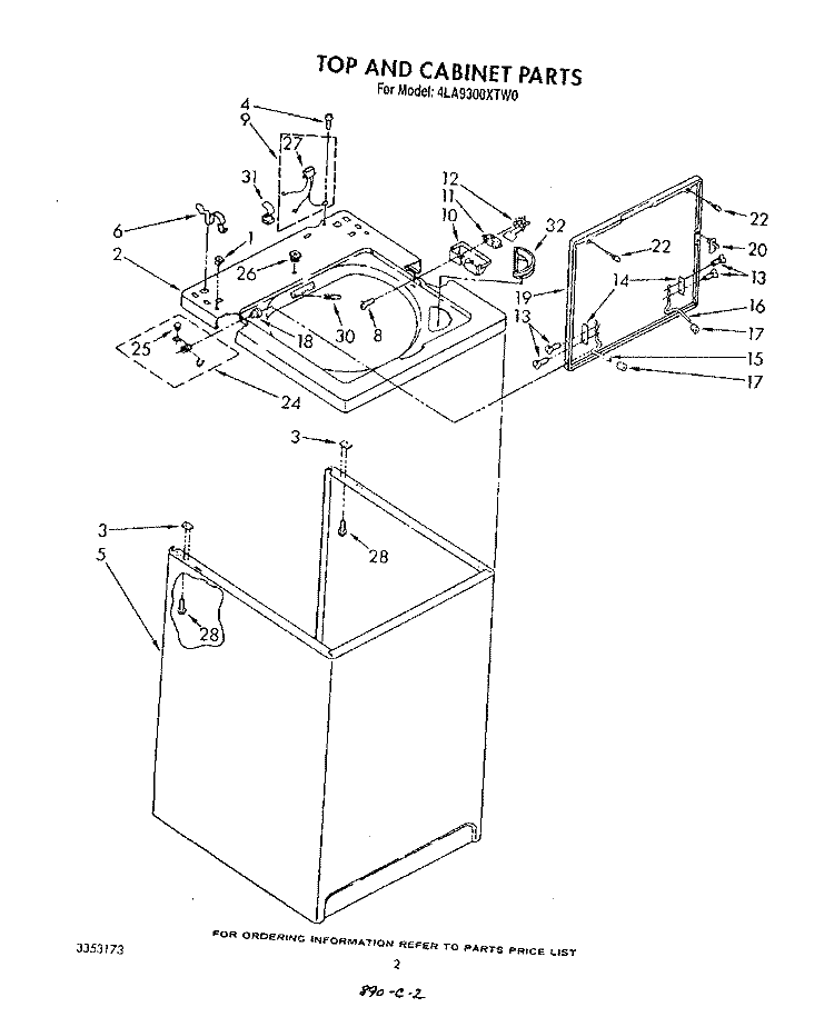 TOP AND CABINET , LITERATURE AND OPTIONAL Diagram and Parts List for 4LA9300XTW0  Whirlpool Washer