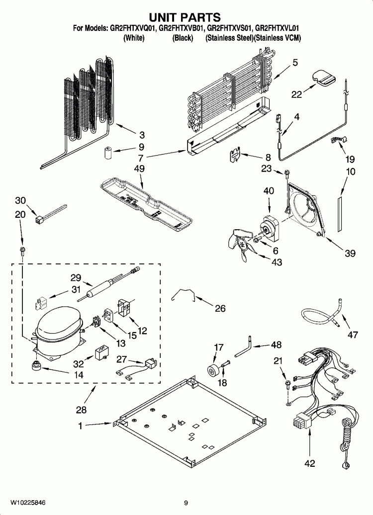 UNIT PARTS Diagram and Parts List for GR2FHTXVB01  Whirlpool Refrigerator