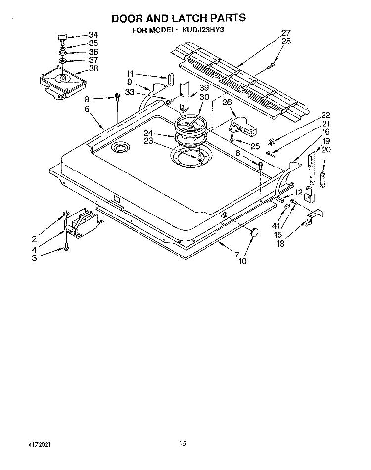 DOOR AND LATCH Diagram and Parts List for KUDJ23HY3  KitchenAid Dishwasher