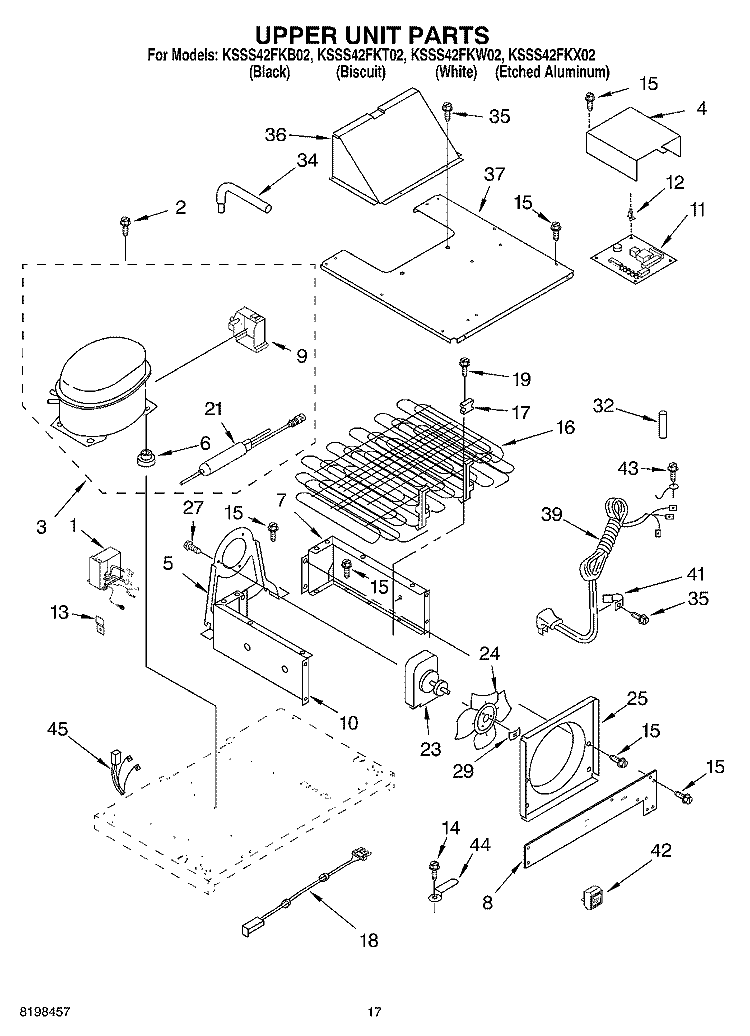 UPPER UNIT PARTS Diagram and Parts List for KSSS42FKX02  KitchenAid Refrigerator