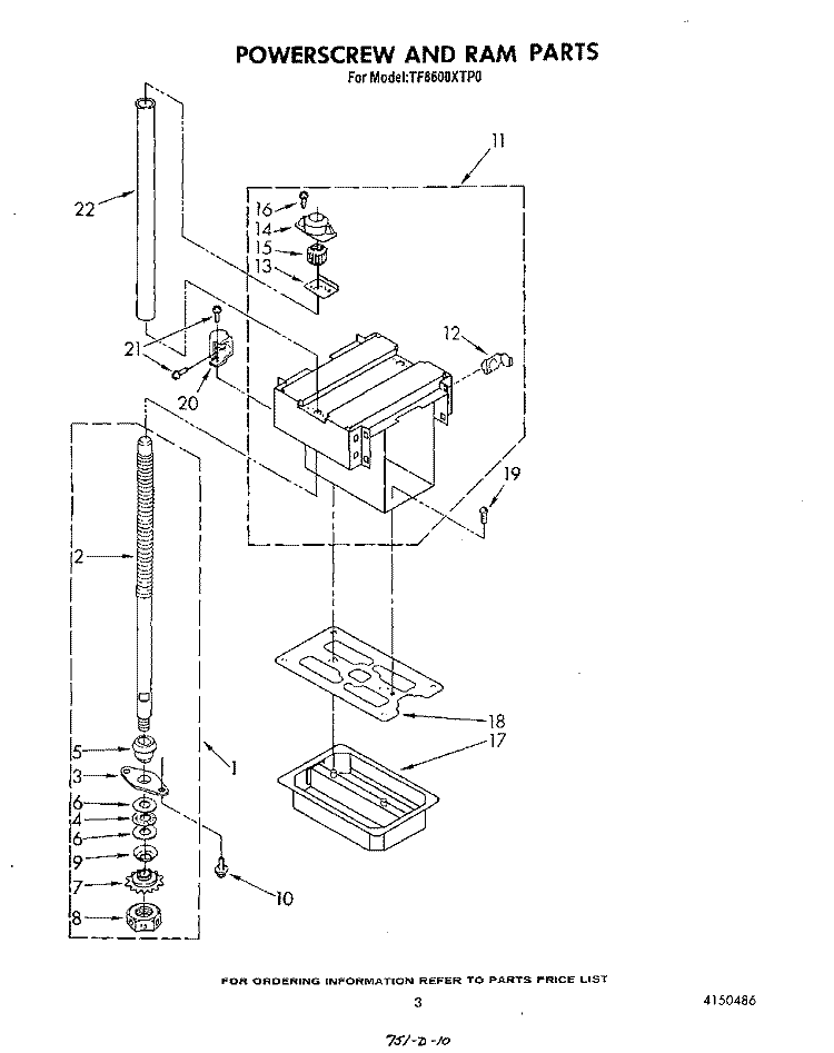 POWERSCREW AND RAM Diagram and Parts List for TF8600XTP0  Whirlpool Trash Compactor