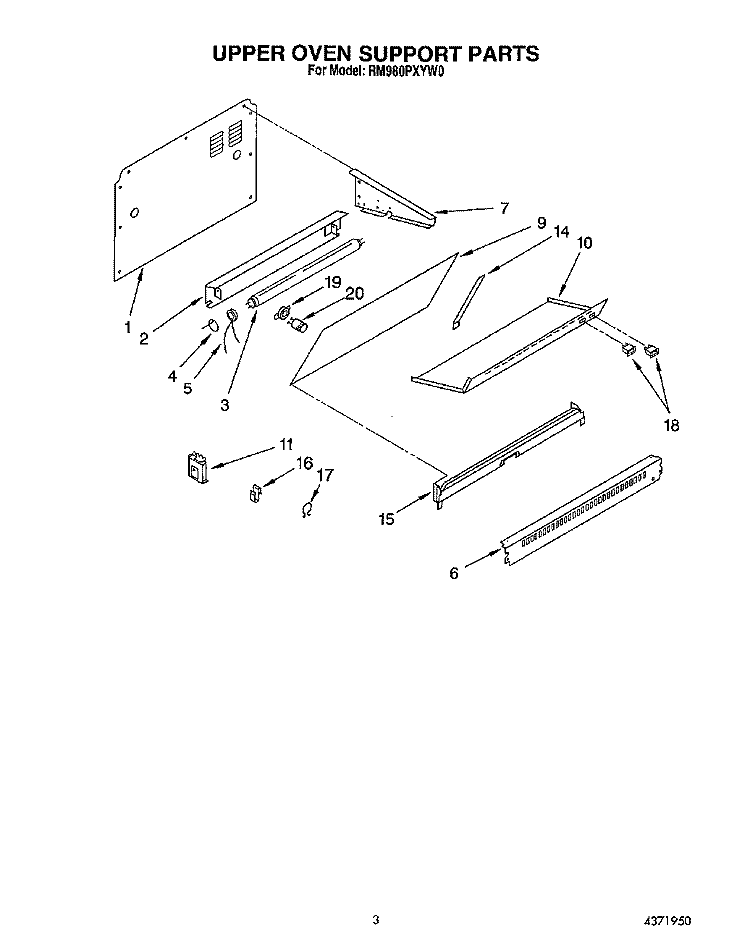 UPPER OVEN SUPPORT Diagram and Parts List for RM980PXYN0  Whirlpool Microwave Oven Combo