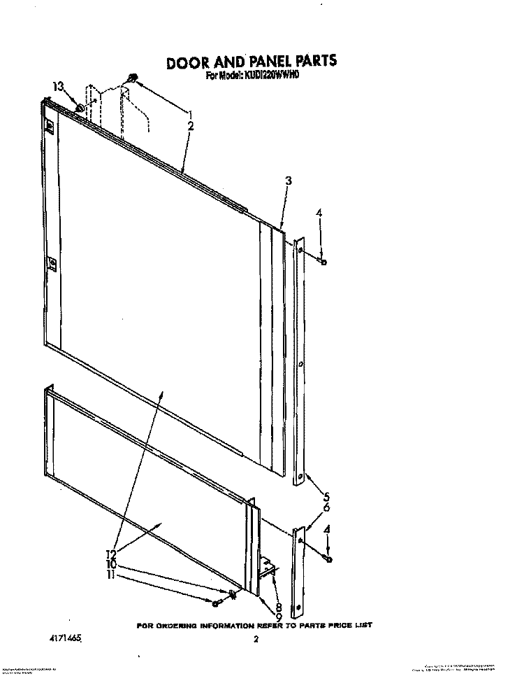 DOOR AND PANEL Diagram and Parts List for KUDI220WWH0  KitchenAid Dishwasher
