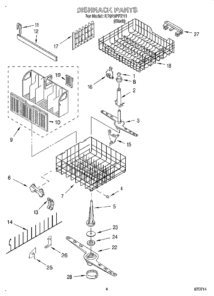 DISHRACK Diagram and Parts List for DP920PFGY1  Whirlpool Dishwasher