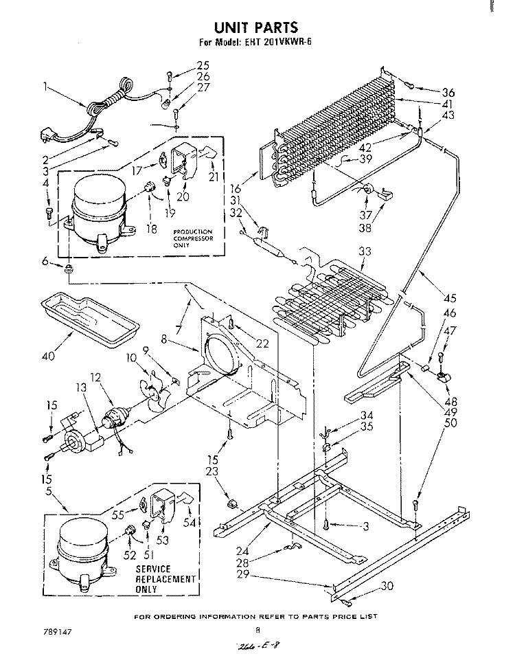 UNIT Diagram and Parts List for EHT201VKWR6  Whirlpool Refrigerator