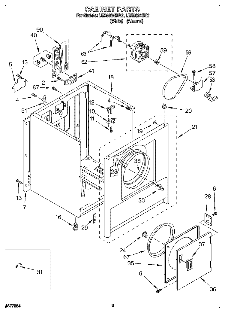 SECTION Diagram and Parts List for LER5624BN2  Whirlpool Dryer