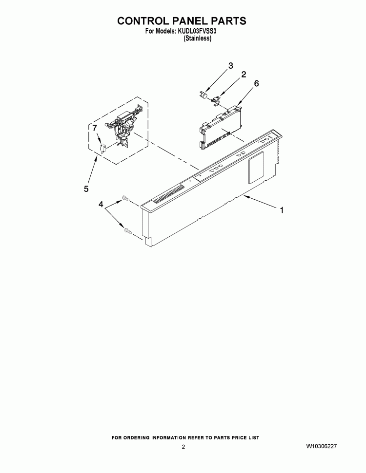 CONTROL PANEL PARTS Diagram and Parts List for KUDL03FVSS3  KitchenAid Dishwasher