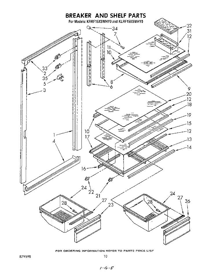 BREAKER AND SHELF Diagram and Parts List for KRRF15XSWHY0  KitchenAid Refrigerator