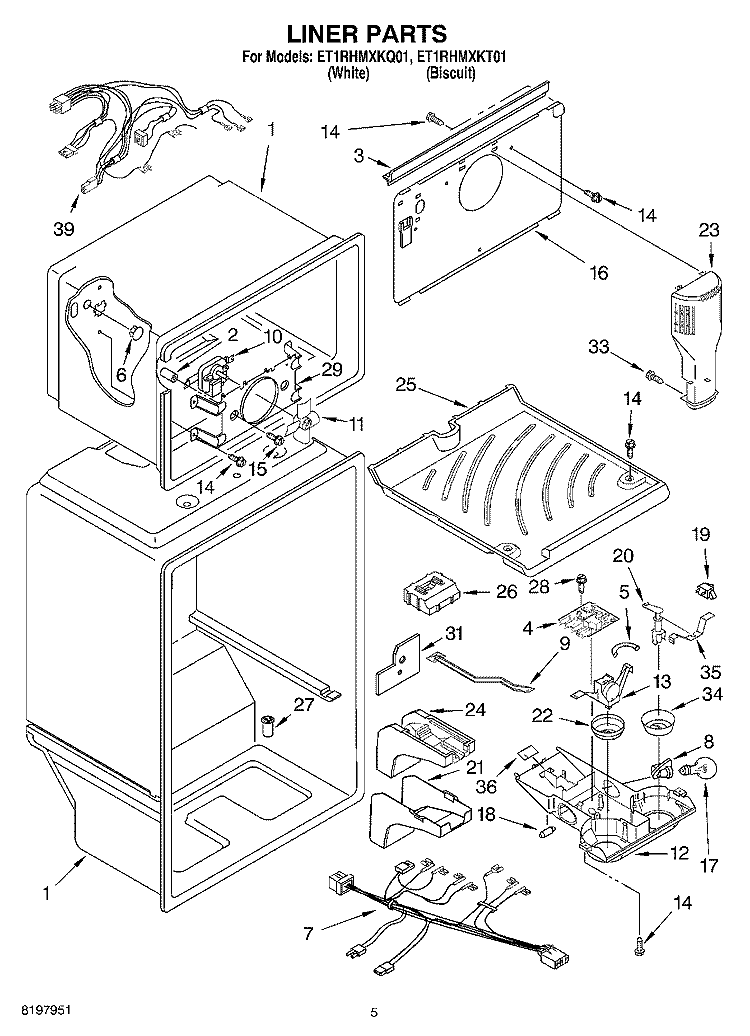 LINER Diagram and Parts List for ET1RHMXKT01  Whirlpool Refrigerator