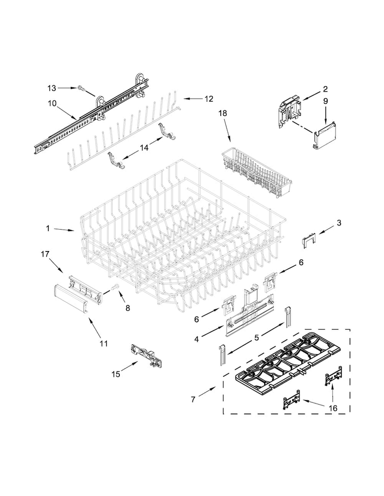 Upper Rack And Track Parts Diagram and Parts List for KDTM384ESS0  KitchenAid Dishwasher